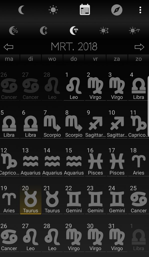 Moon Phase Calendar zodiac signs